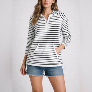 Anne Klein Sport Striped Half Zip Hoodie Small EUC |Running| Hiking| Fitness|